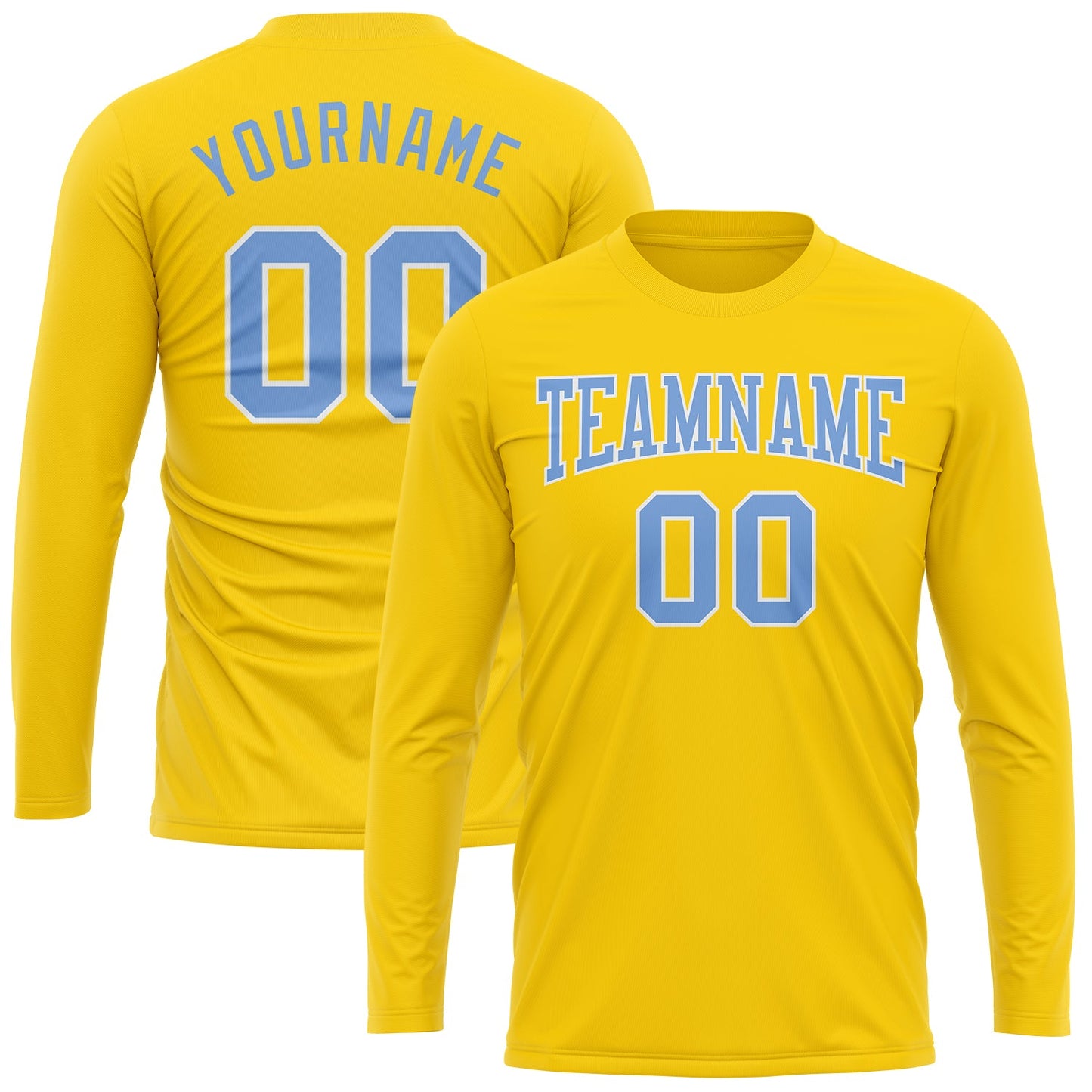 Custom Gold Light Blue-White Long Sleeve Performance T-Shirt view 2