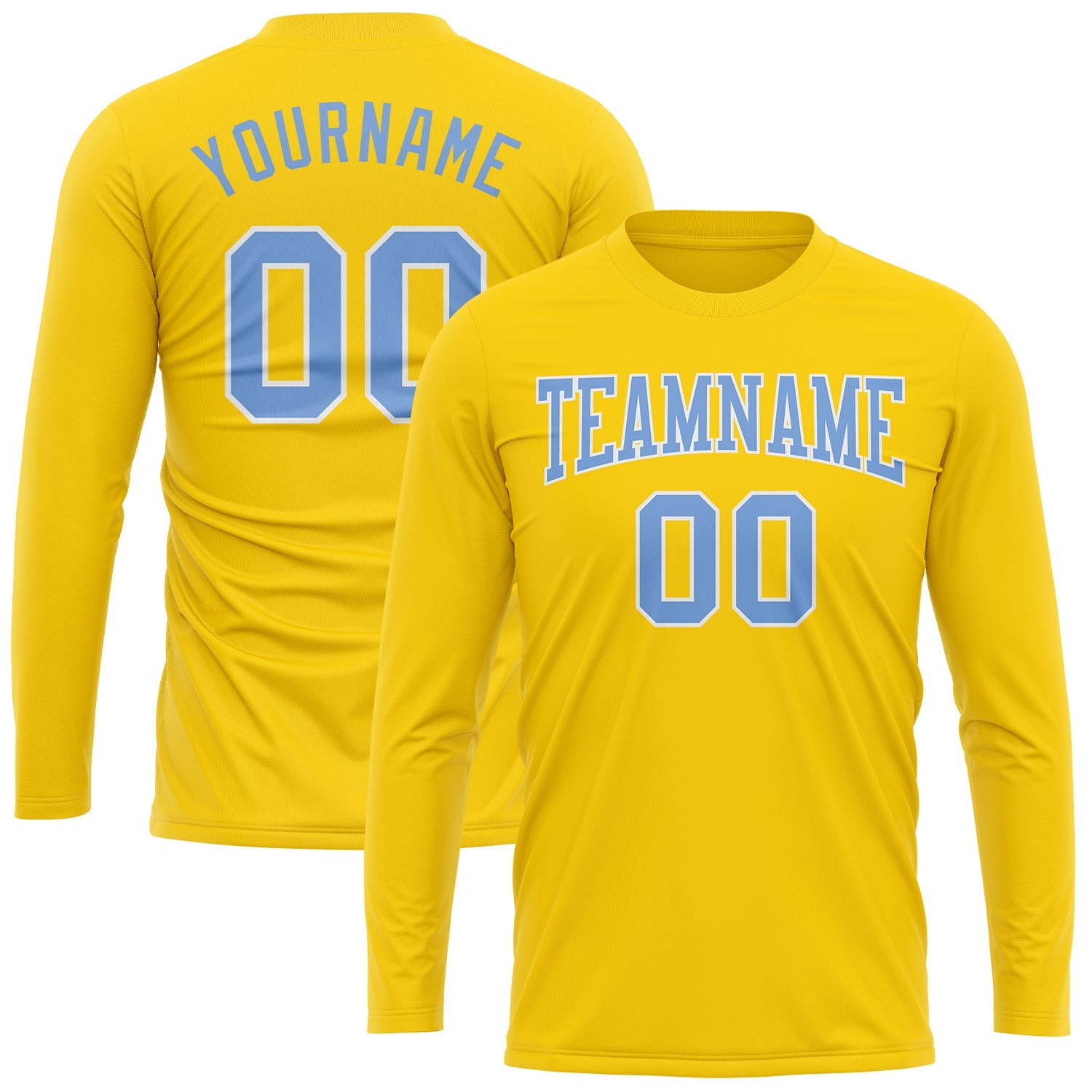 Custom Gold Light Blue-White Long Sleeve Performance T-Shirt view 2