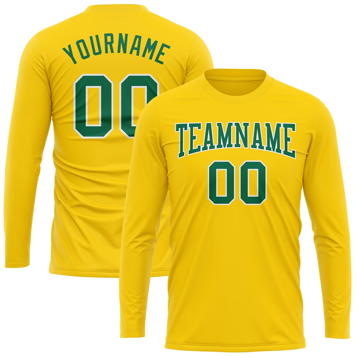 Custom Gold Kelly Green-White Long Sleeve Performance T-Shirt view 2