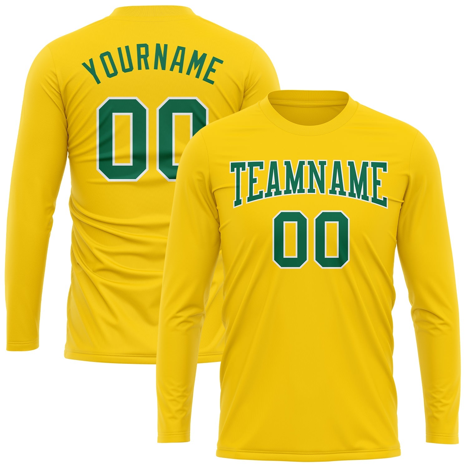 Custom Gold Kelly Green-White Long Sleeve Performance T-Shirt view 2