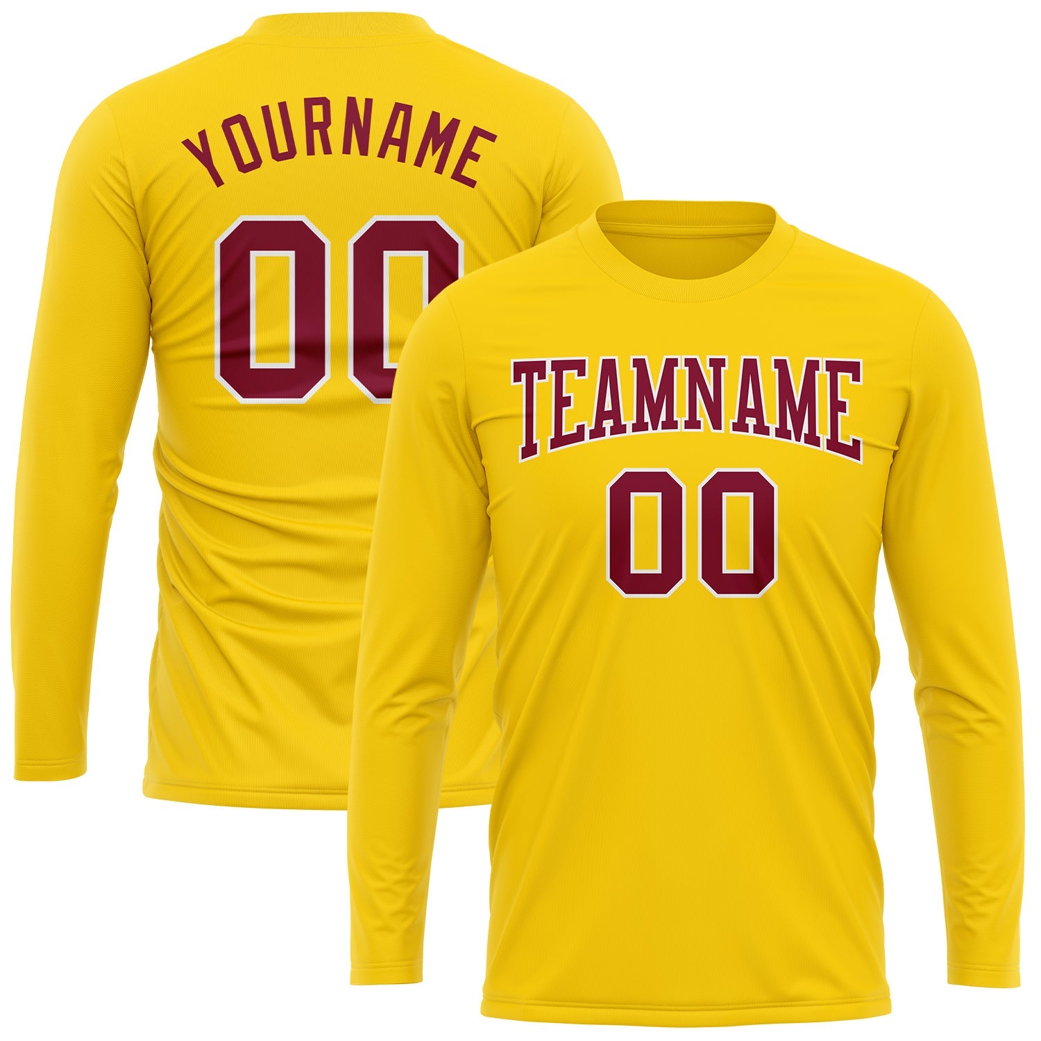 Custom Gold Maroon-White Long Sleeve Performance T-Shirt view 2