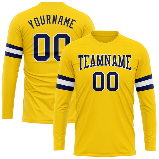 Custom Gold Navy-White Long Sleeve Performance T-Shirt - Main View