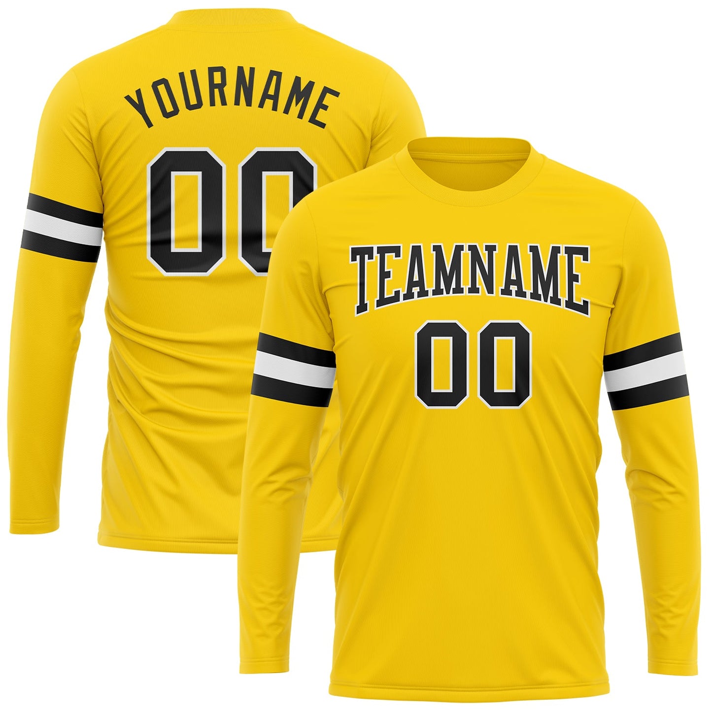 Custom Gold Black-White Long Sleeve Performance T-Shirt - Main View
