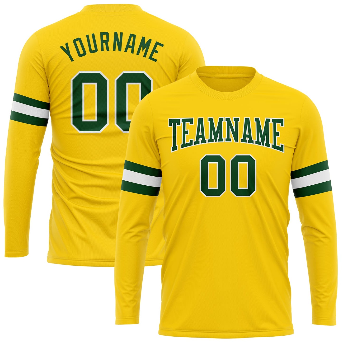 Custom Gold Green-White Long Sleeve Performance T-Shirt - Main View