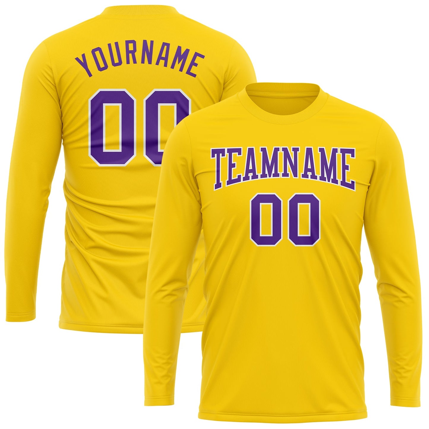 Custom Gold Purple-White Long Sleeve Performance T-Shirt view 2