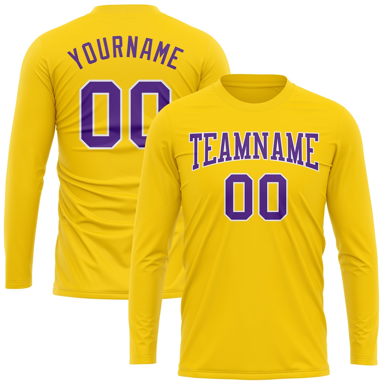 Custom Gold Purple-White Long Sleeve Performance T-Shirt view 2