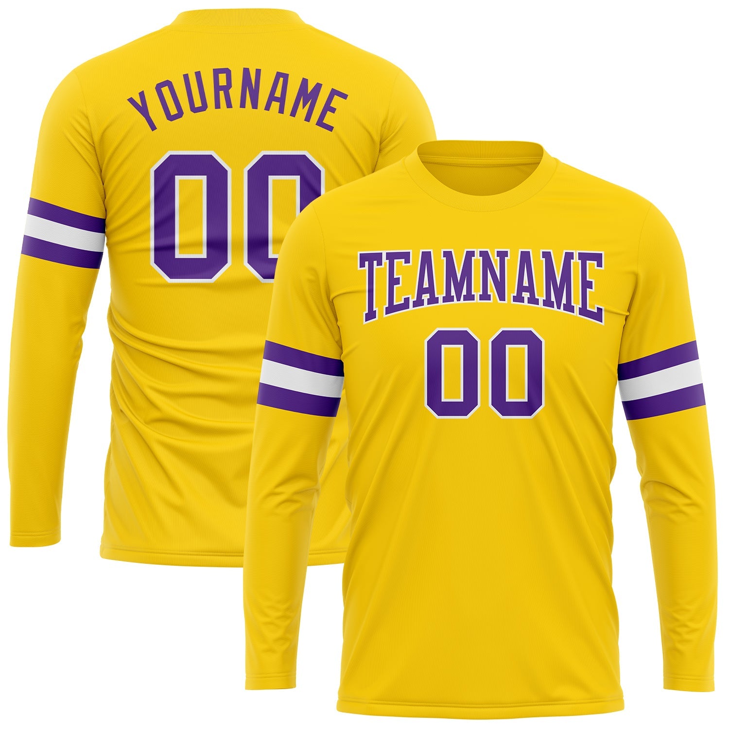 Custom Gold Purple-White Long Sleeve Performance T-Shirt - Main View