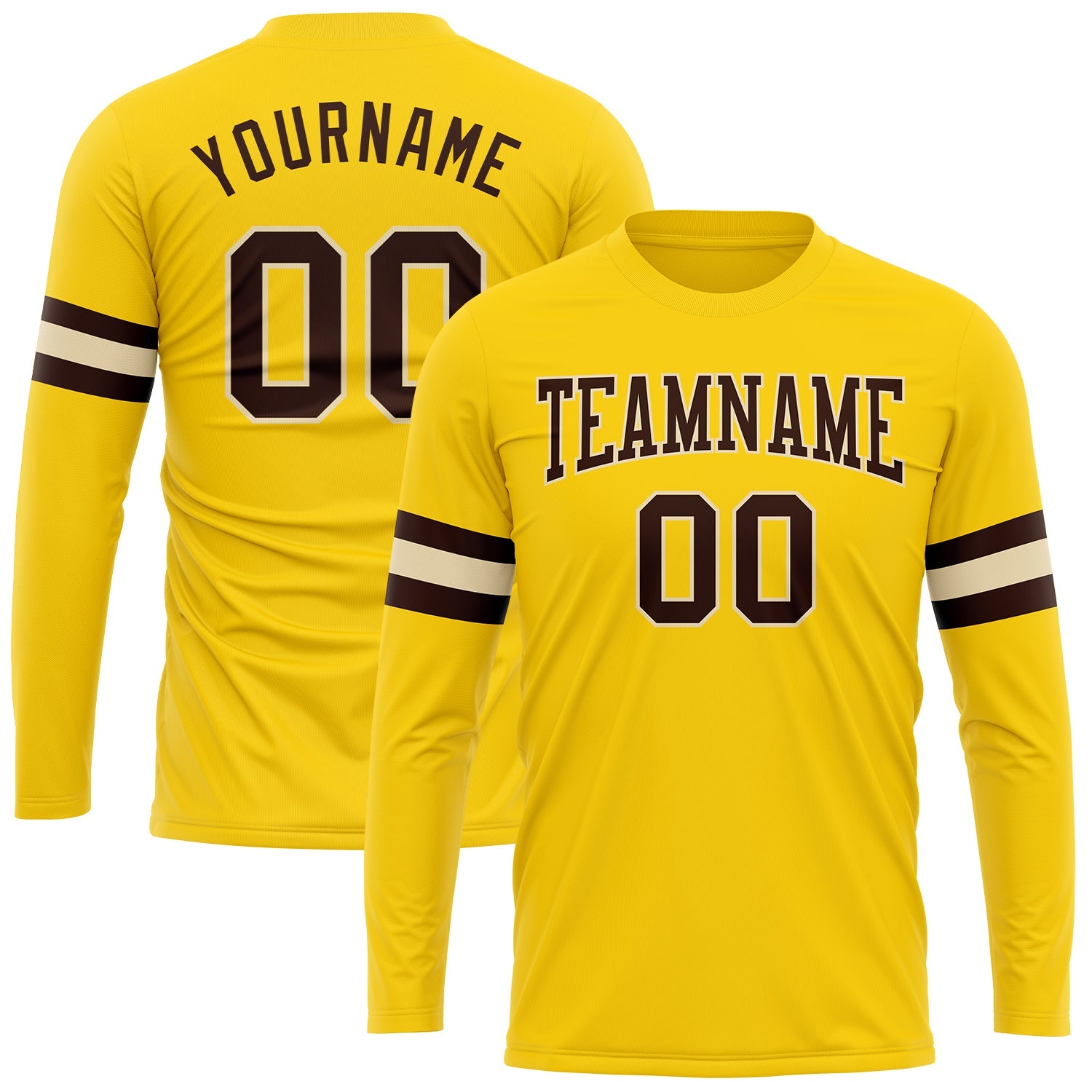 Custom Gold Brown-Cream Long Sleeve Performance T-Shirt - Main View