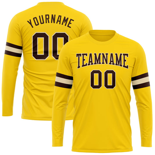 Custom Gold Brown-Cream Long Sleeve Performance T-Shirt - Main View