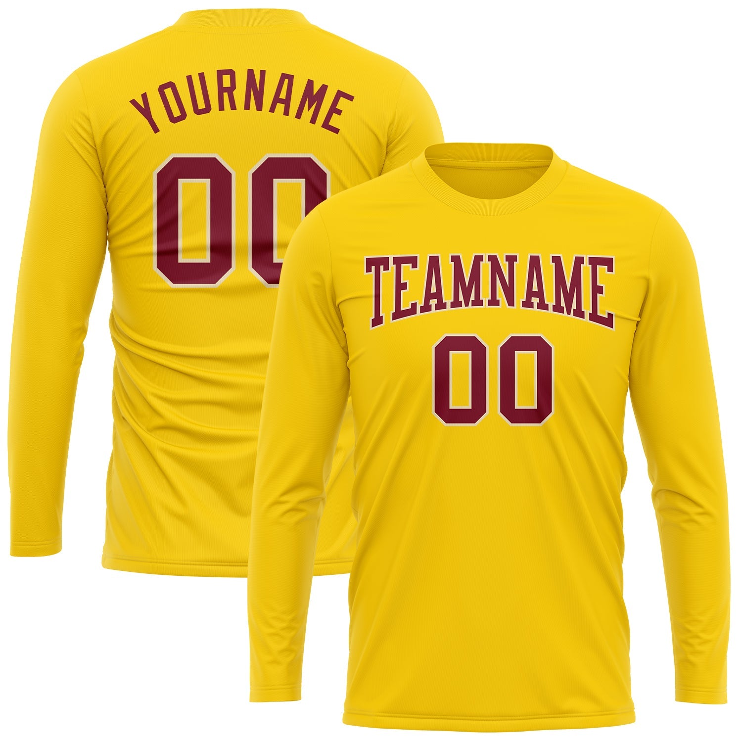 Custom Gold Crimson-Cream Long Sleeve Performance T-Shirt view 2