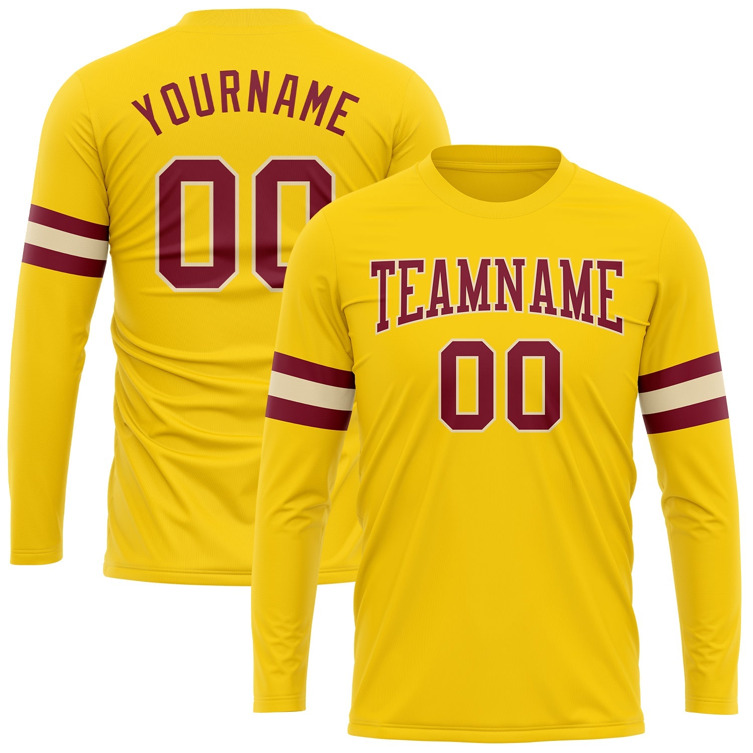 Custom Gold Crimson-Cream Long Sleeve Performance T-Shirt - Main View