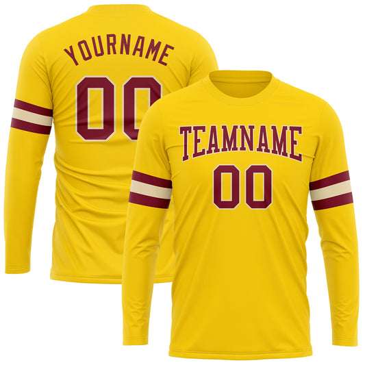Custom Gold Crimson-Cream Long Sleeve Performance T-Shirt - Main View
