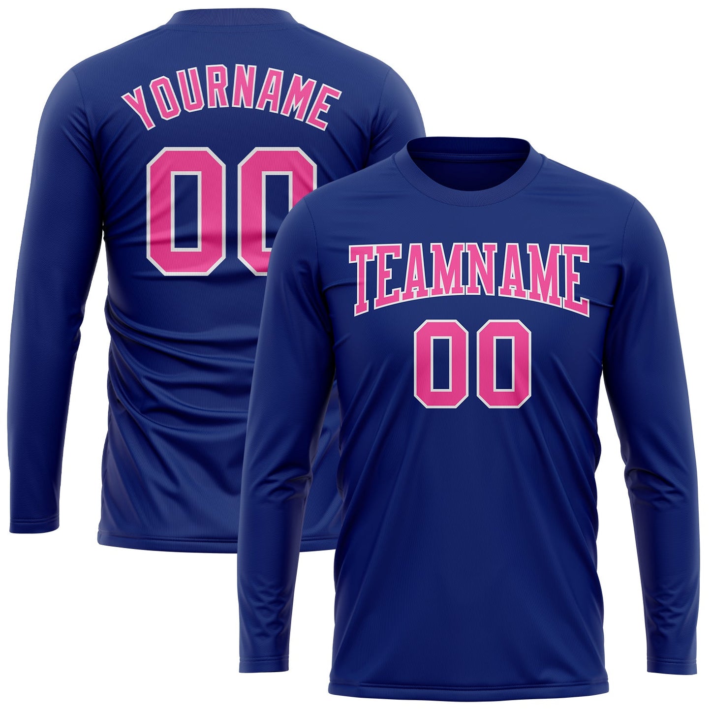 Custom Royal Pink-White Long Sleeve Performance T-Shirt view 2