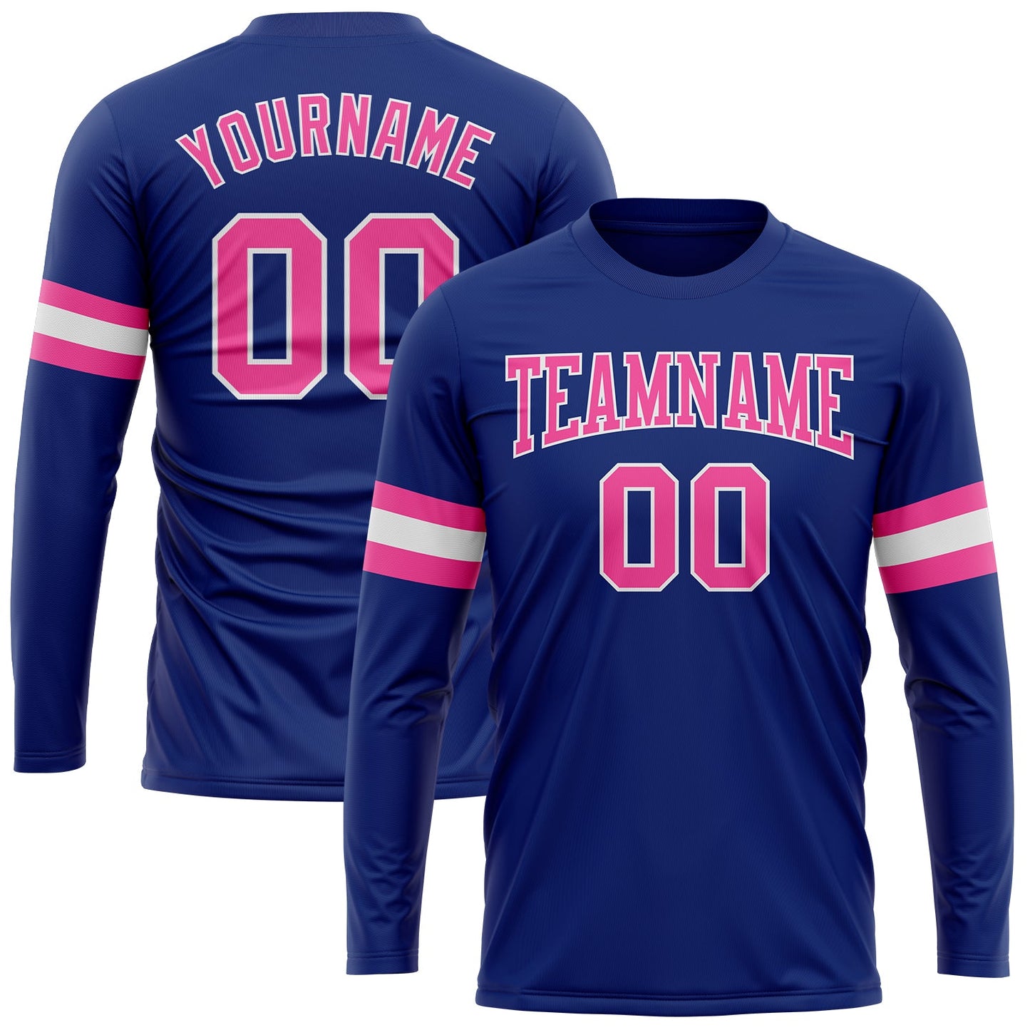 Custom Royal Pink-White Long Sleeve Performance T-Shirt - Main View