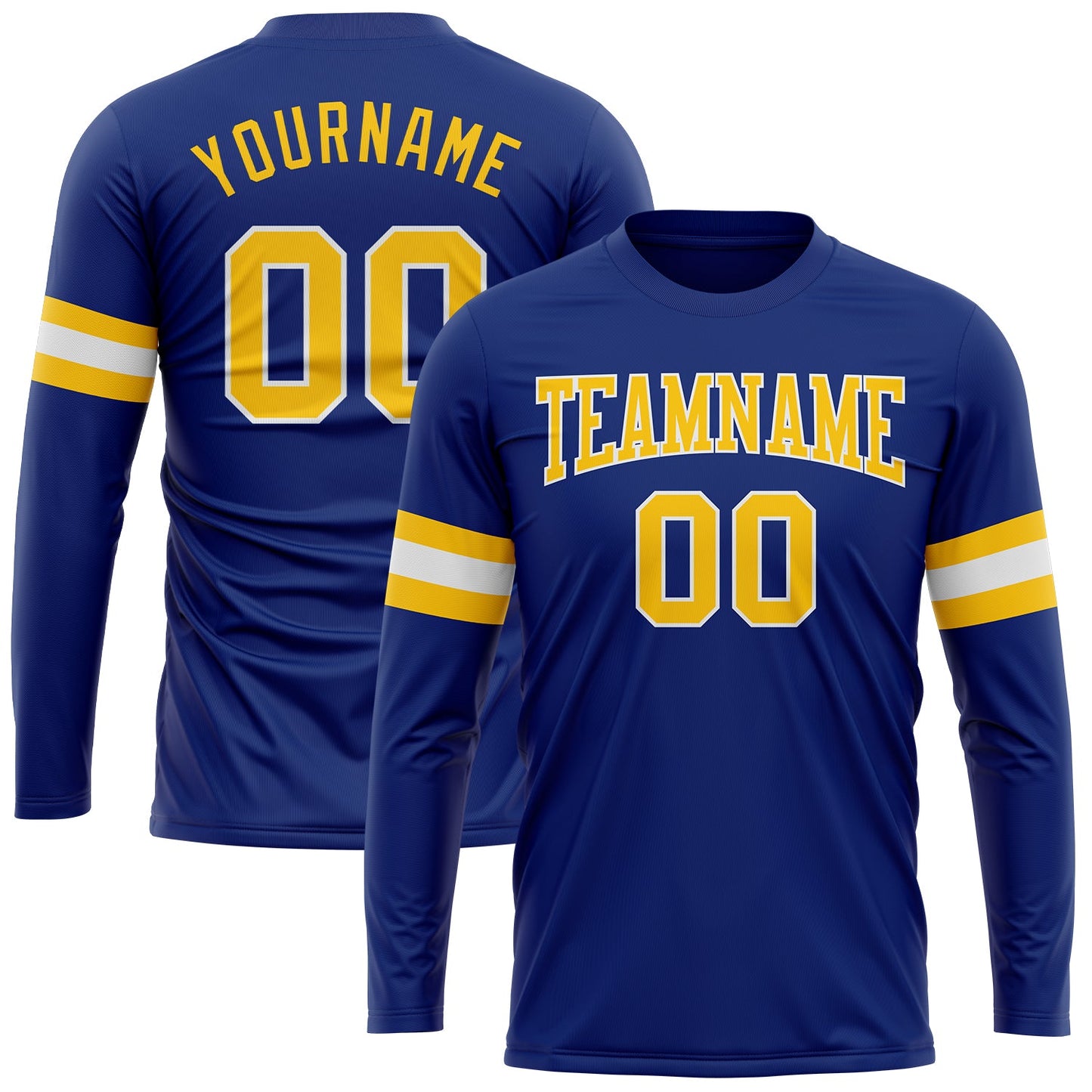 Custom Royal Gold-White Long Sleeve Performance T-Shirt - Main View
