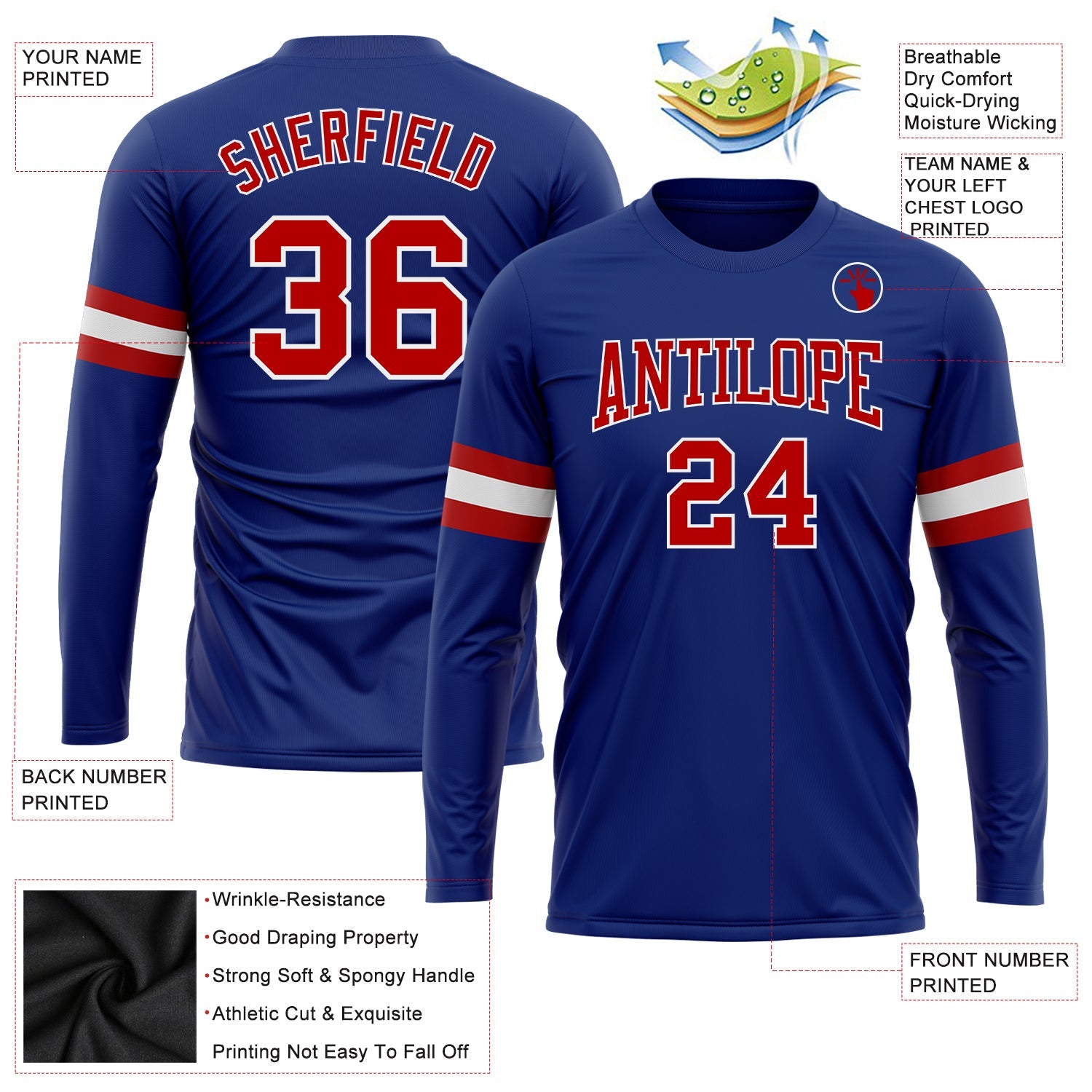 Custom Royal Red-White Long Sleeve Performance T-Shirt view 3