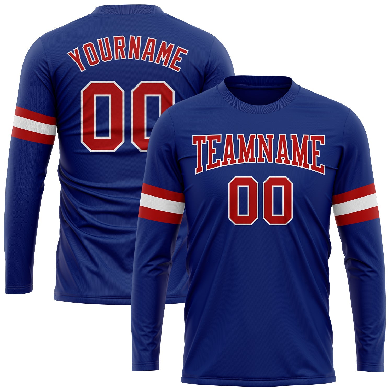 Custom Royal Red-White Long Sleeve Performance T-Shirt - Main View