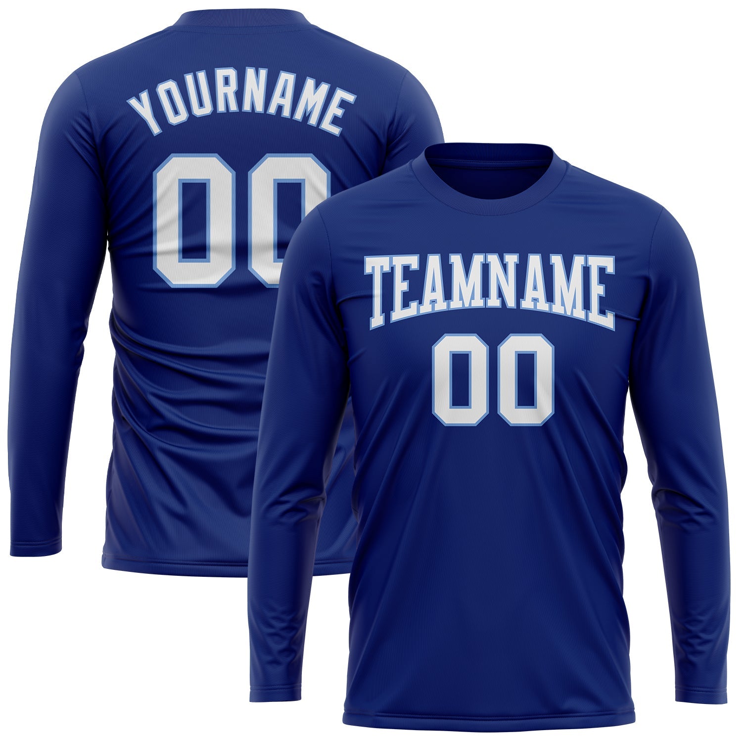 Custom Royal White-Light Blue Long Sleeve Performance T-Shirt view 2