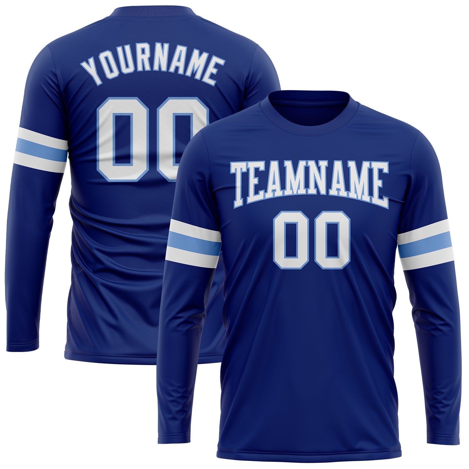 Custom Royal White-Light Blue Long Sleeve Performance T-Shirt - Main View