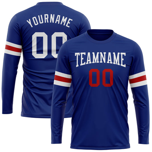 Custom Royal White-Red Long Sleeve Performance T-Shirt - Main View