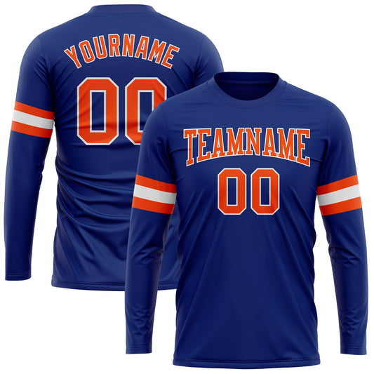 Custom Royal Orange-White Long Sleeve Performance T-Shirt - Main View
