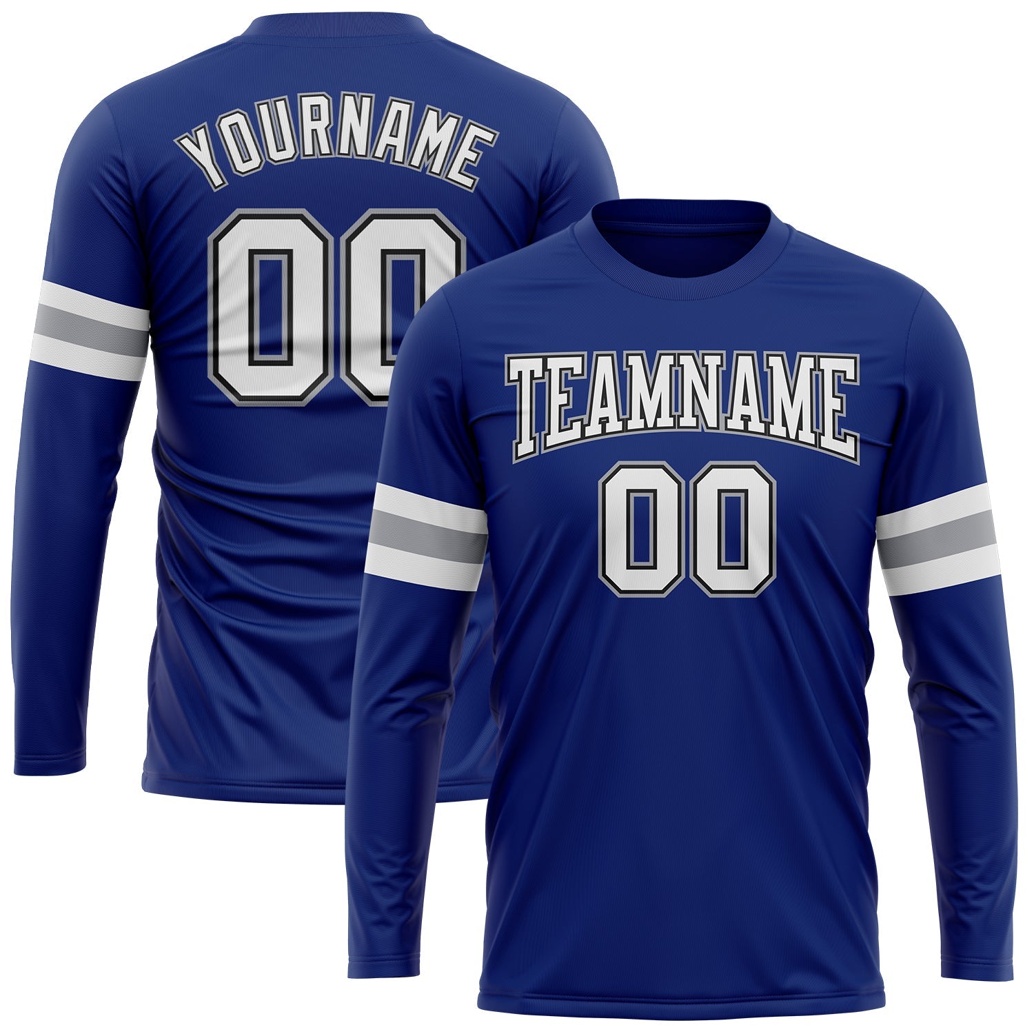 Custom Royal White Black-Gray Long Sleeve Performance T-Shirt - Main View