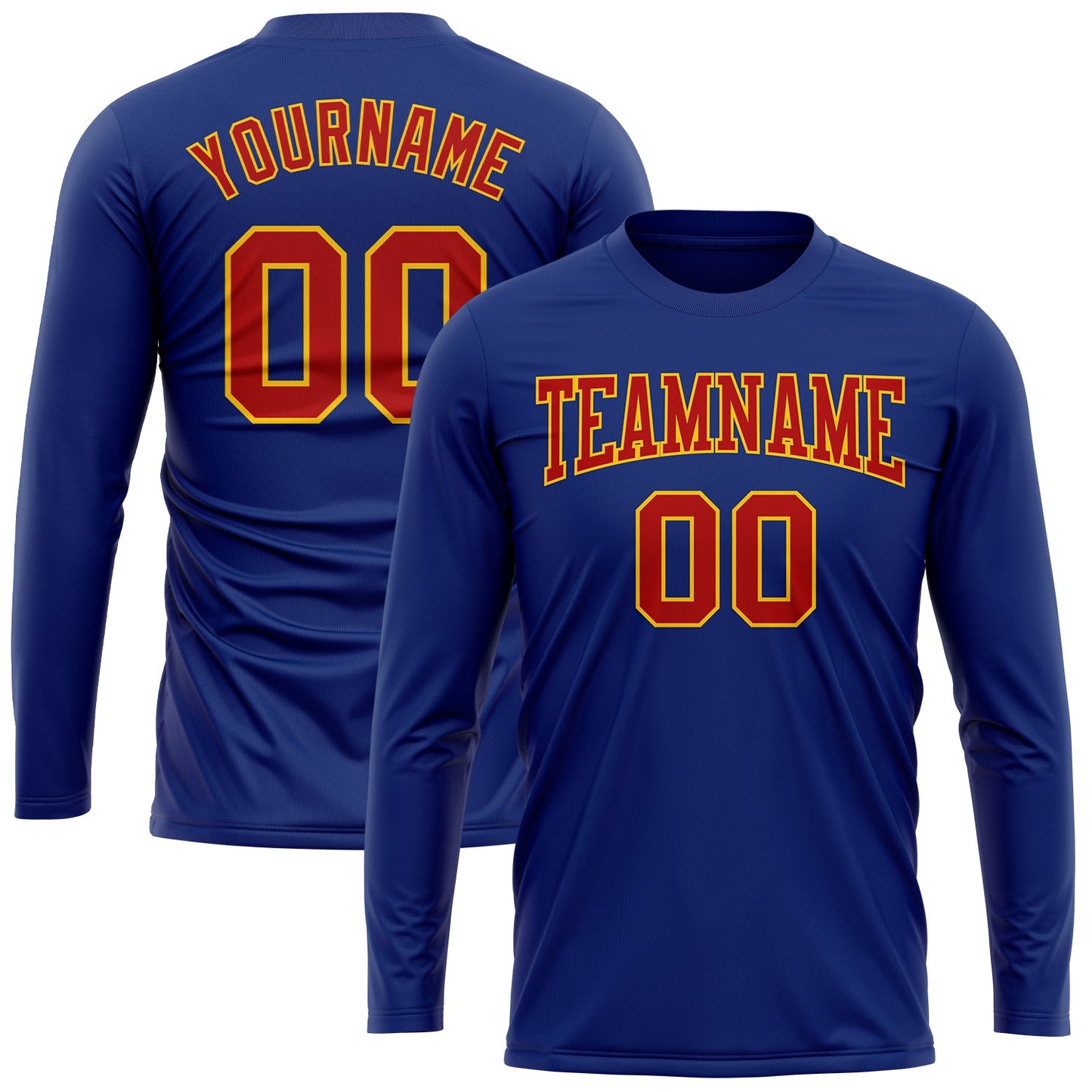Custom Royal Red-Gold Long Sleeve Performance T-Shirt view 2