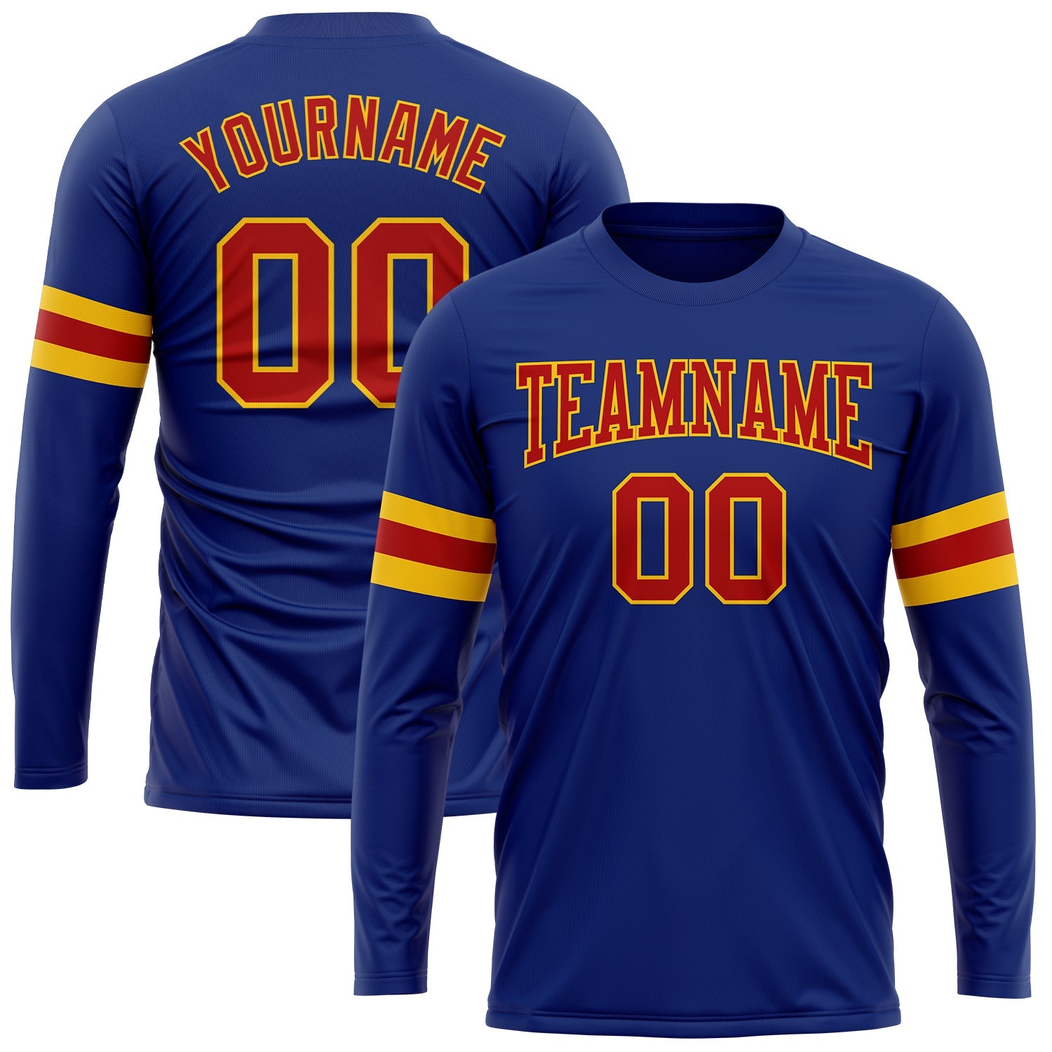 Custom Royal Red-Gold Long Sleeve Performance T-Shirt - Main View