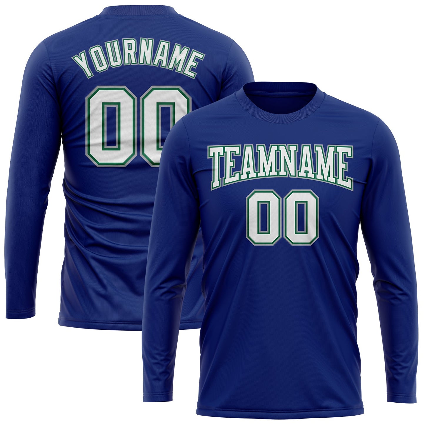Custom Royal White Kelly Green-Gray Long Sleeve Performance T-Shirt view 2