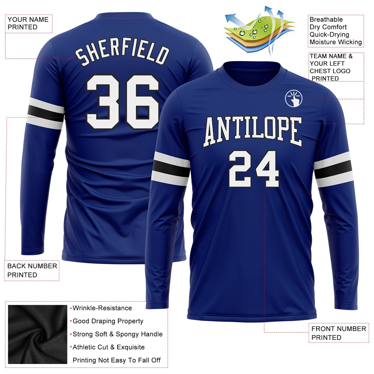 Custom Royal White-Black Long Sleeve Performance T-Shirt view 3