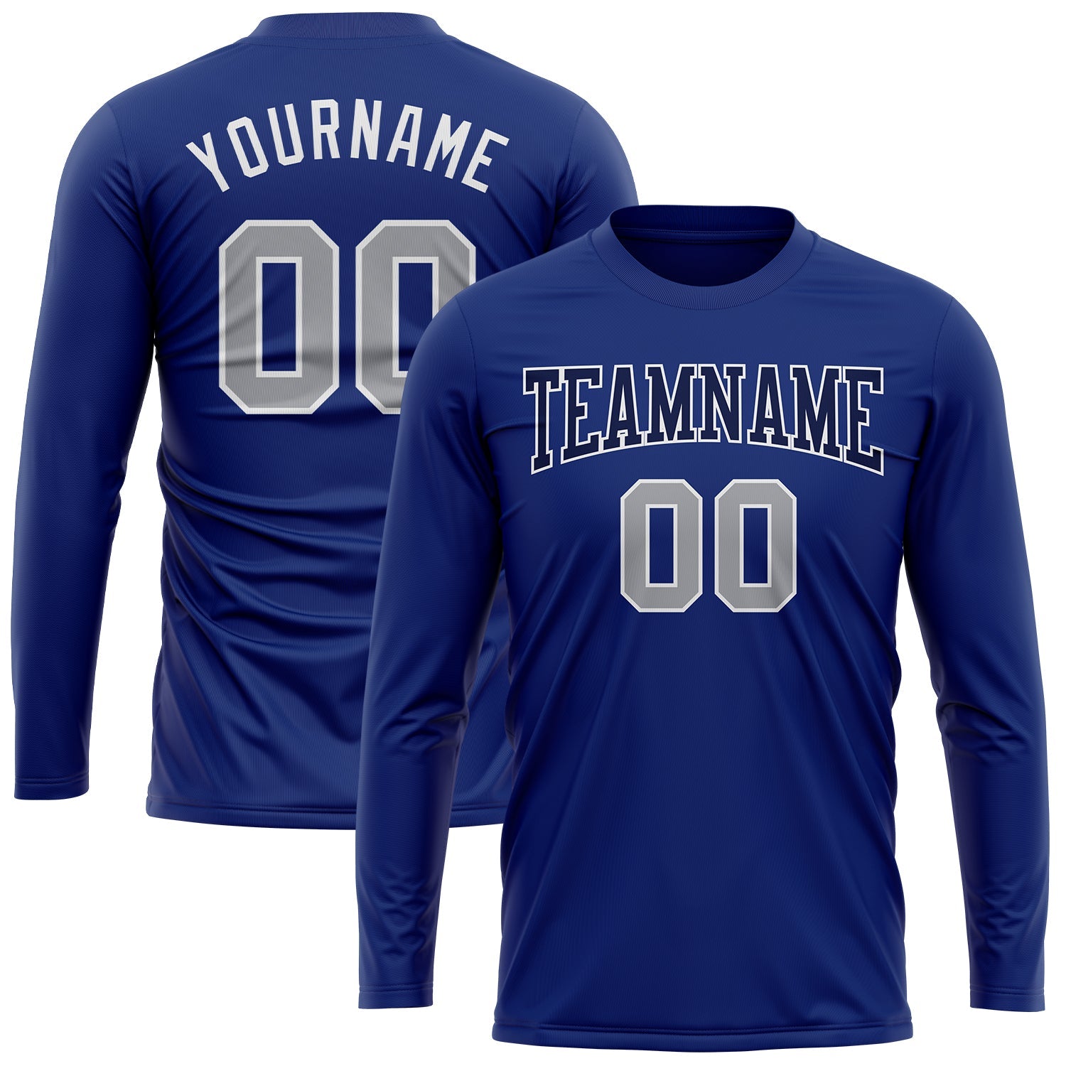 Custom Royal Gray Navy-White Long Sleeve Performance T-Shirt view 2