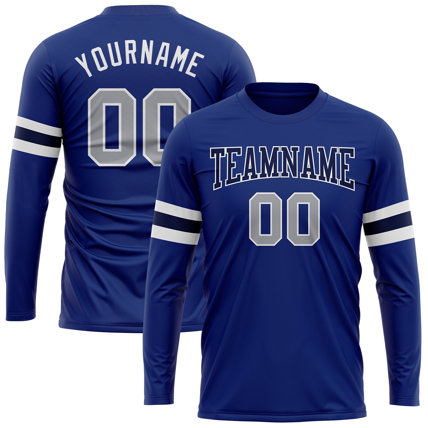 Custom Royal Gray Navy-White Long Sleeve Performance T-Shirt - Main View