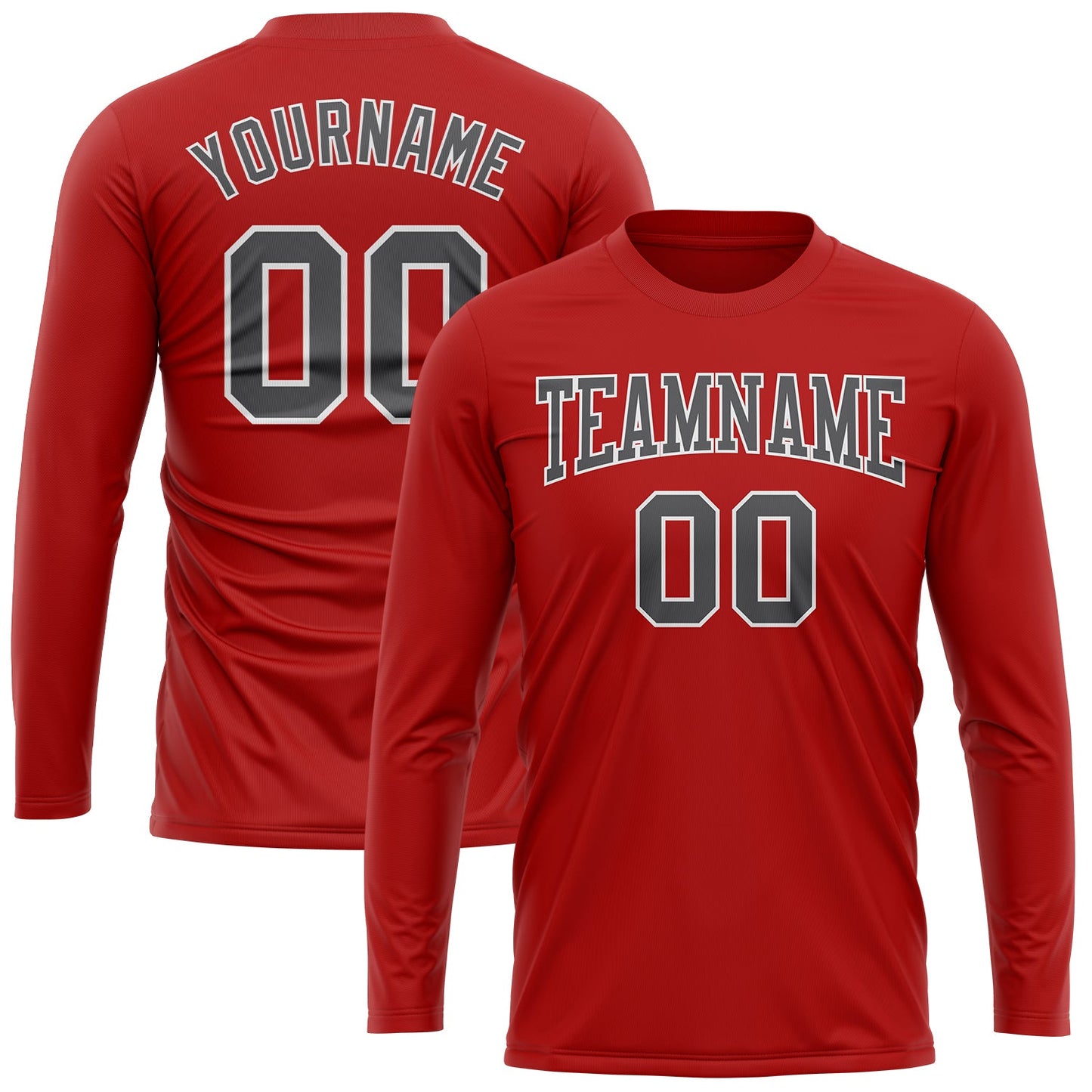 Custom Red Steel Gray-White Long Sleeve Performance T-Shirt view 2