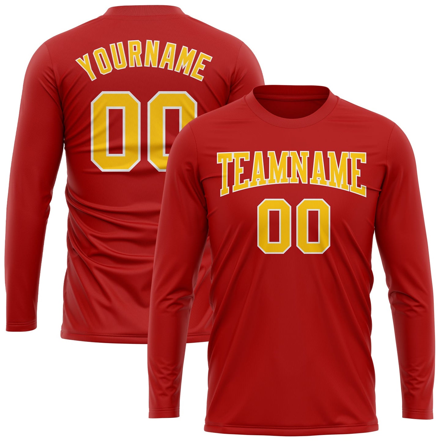 Custom Red Gold-White Long Sleeve Performance T-Shirt view 2