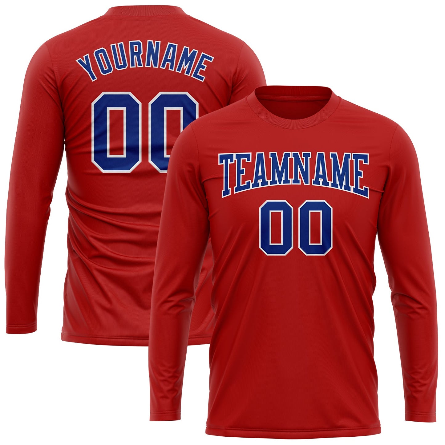 Custom Red Royal-White Long Sleeve Performance T-Shirt view 2