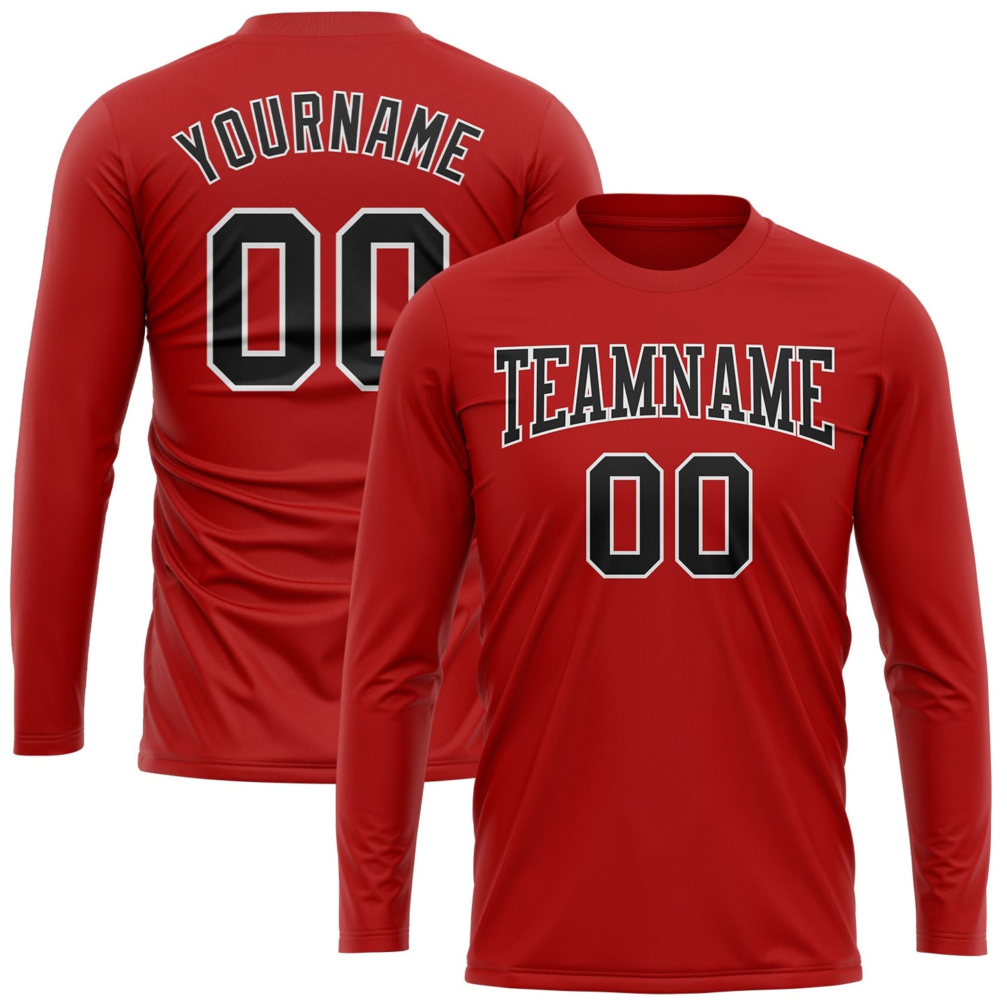 Custom Red Black-White Long Sleeve Performance T-Shirt view 2