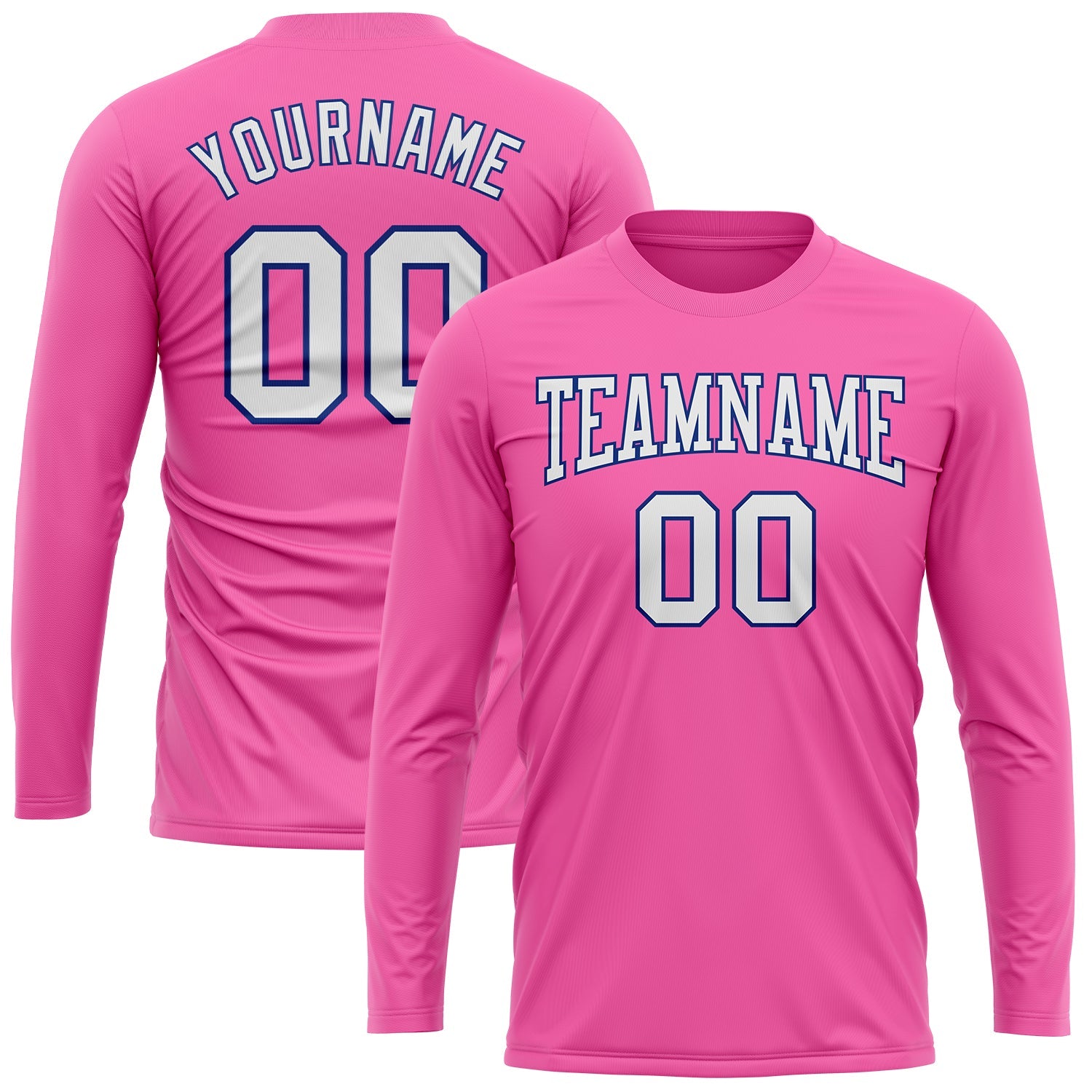 Custom Pink White-Royal Long Sleeve Performance T-Shirt view 2