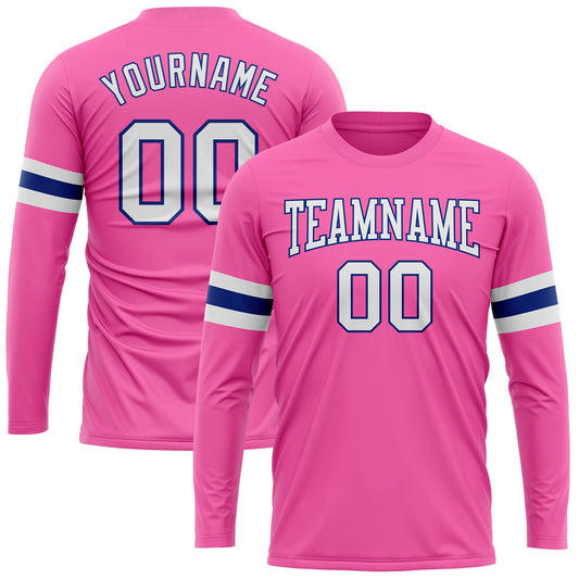 Custom Pink White-Royal Long Sleeve Performance T-Shirt - Main View