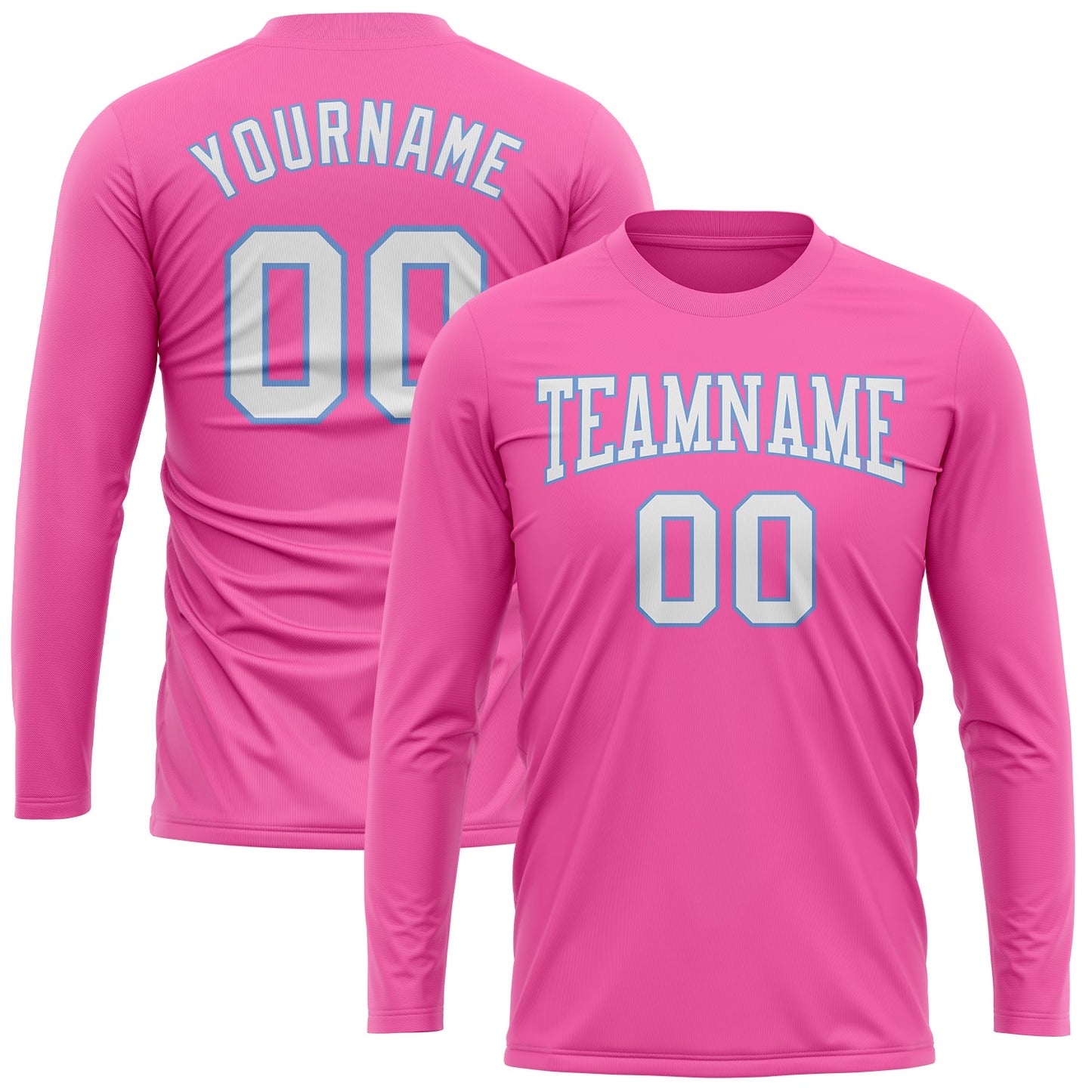 Custom Pink White-Light Blue Long Sleeve Performance T-Shirt view 2