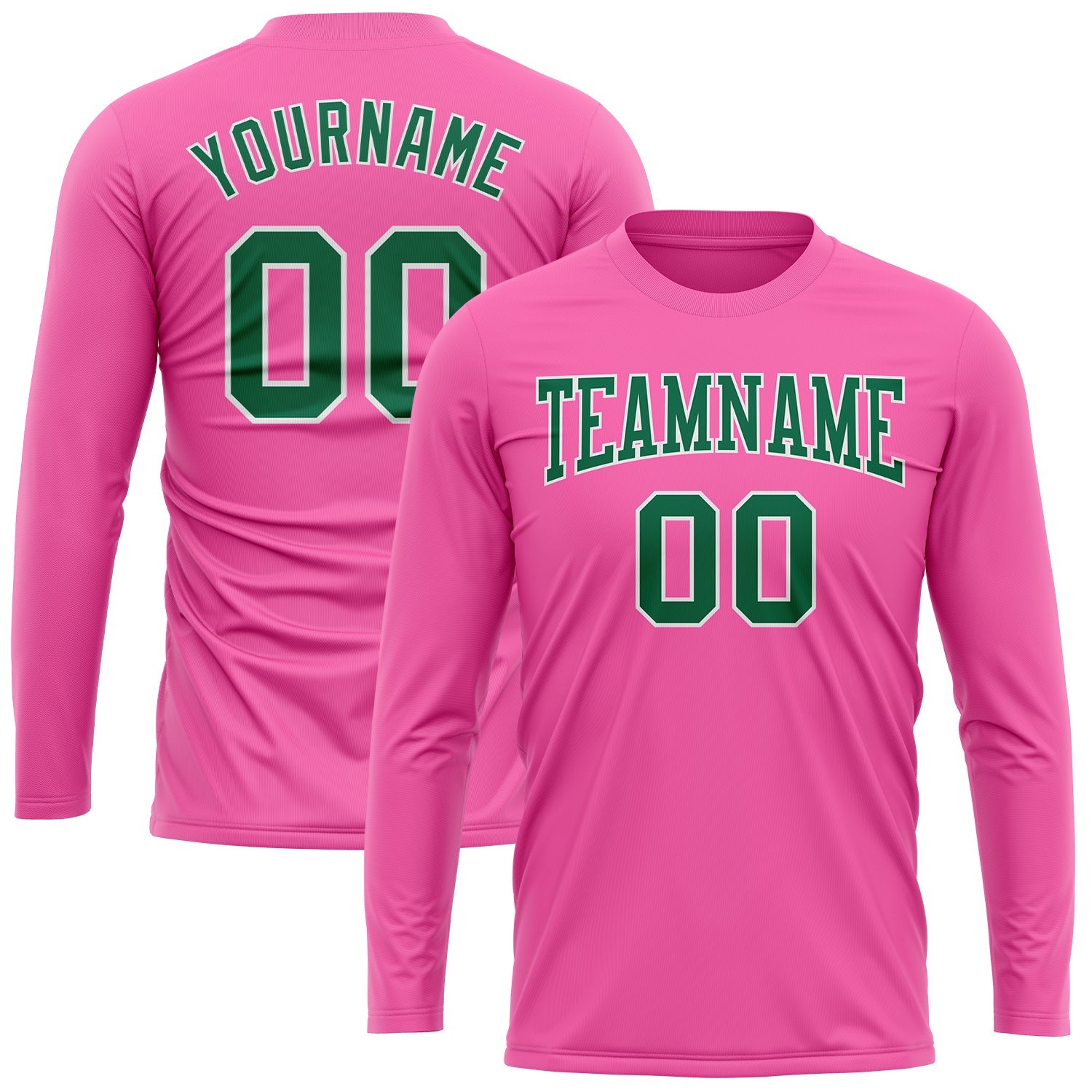 Custom Pink Kelly Green-White Long Sleeve Performance T-Shirt view 2