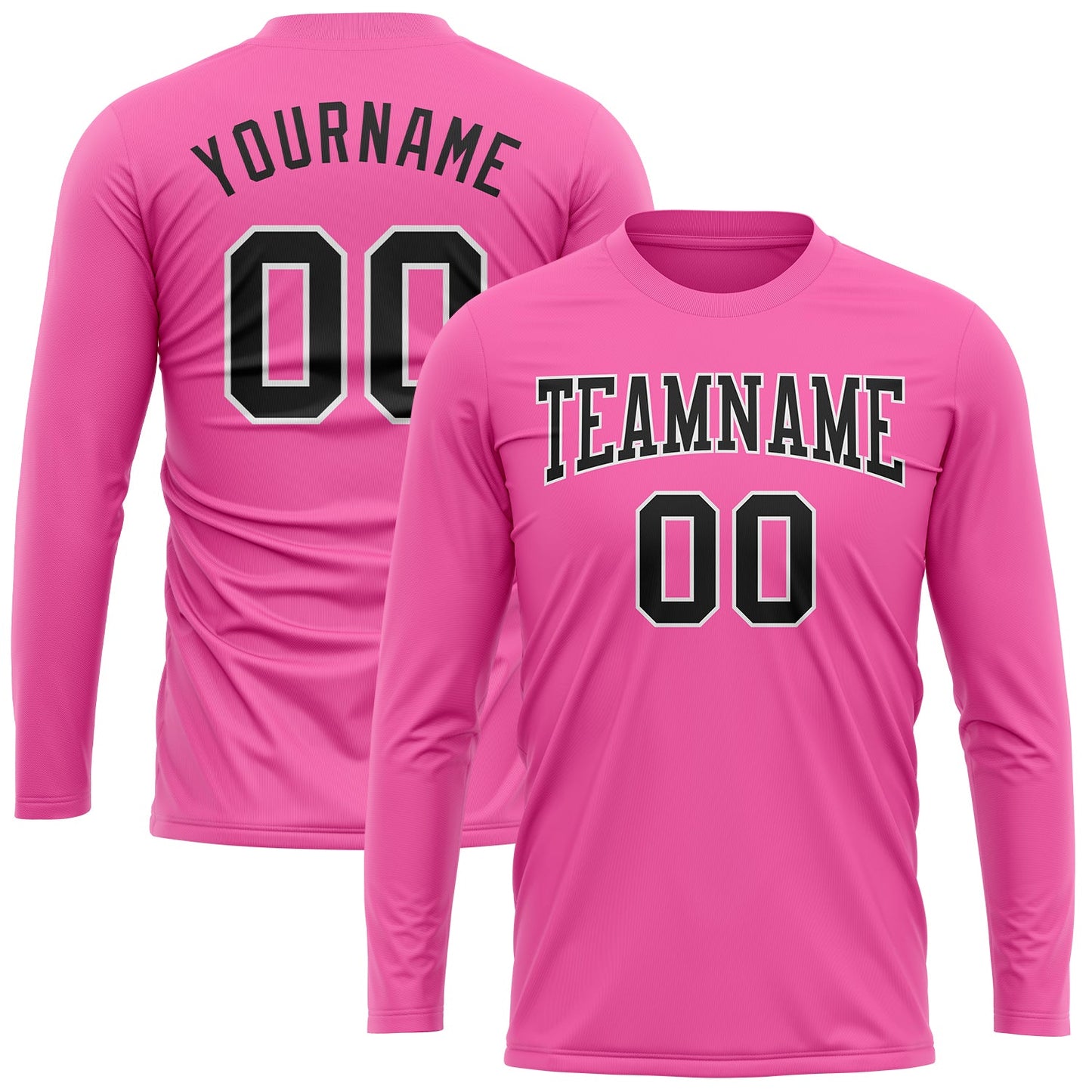 Custom Pink Black-White Long Sleeve Performance T-Shirt view 2