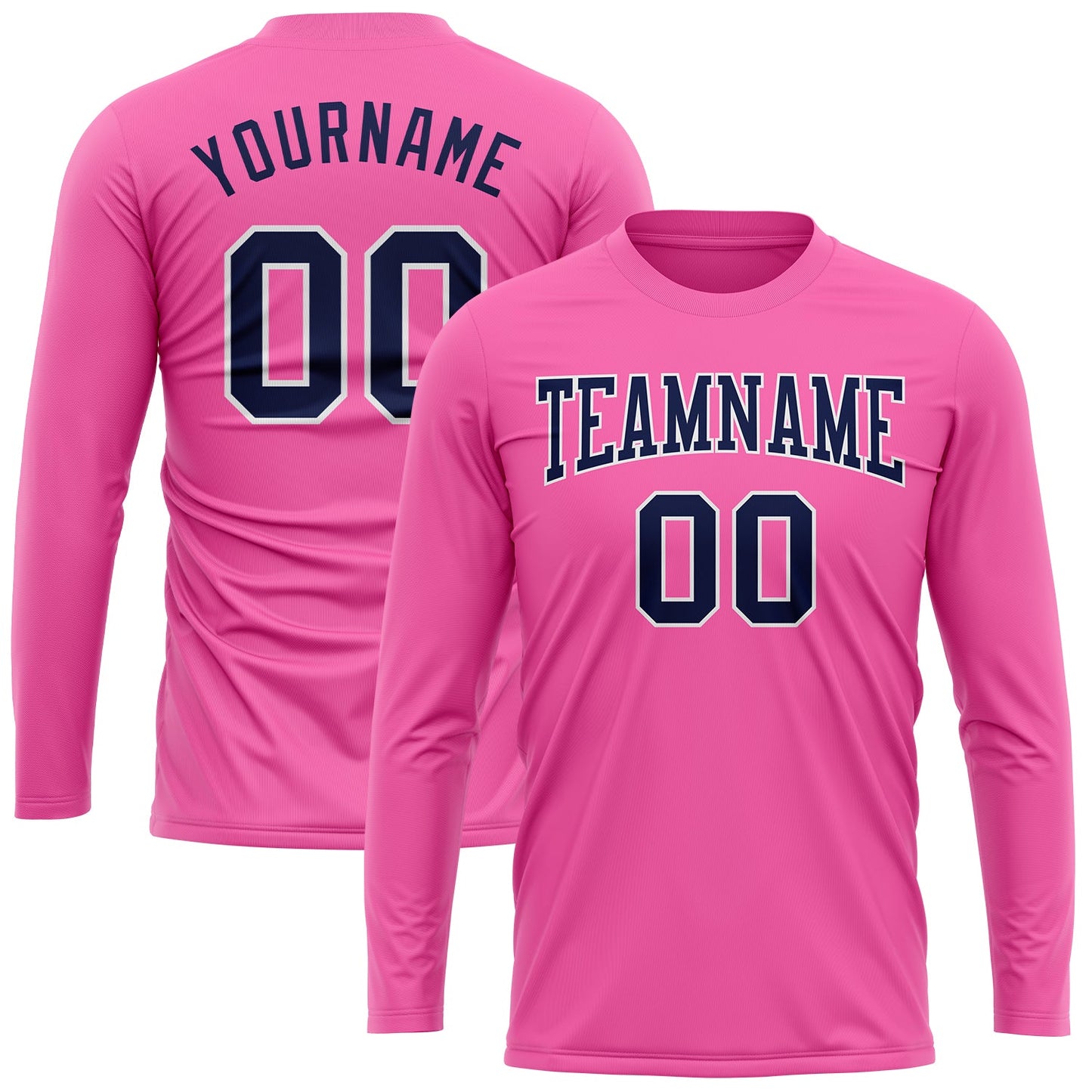 Custom Pink Navy-White Long Sleeve Performance T-Shirt view 2