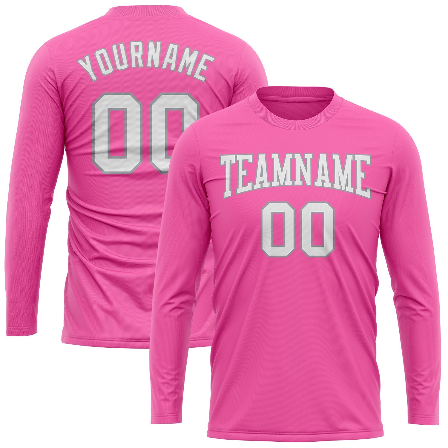 Custom Pink White-Gray Long Sleeve Performance T-Shirt view 2