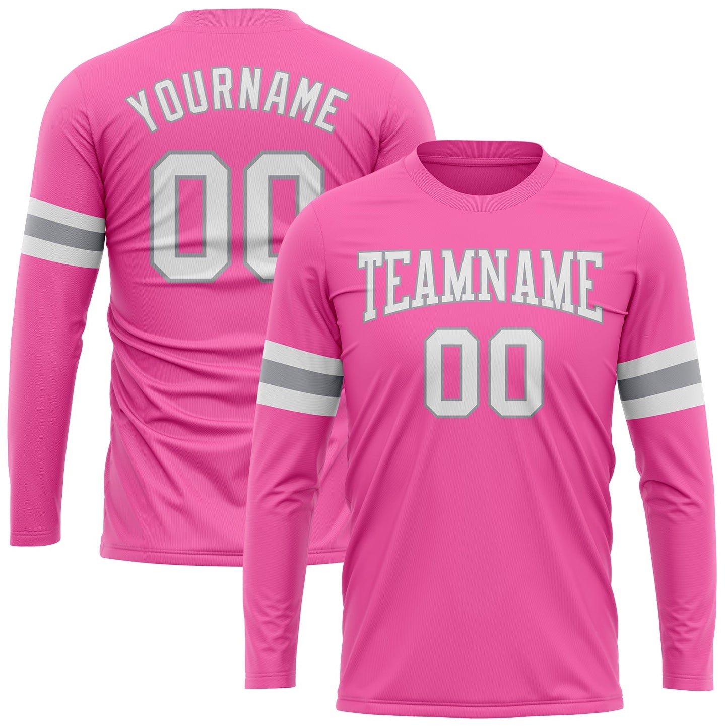 Custom Pink White-Gray Long Sleeve Performance T-Shirt - Main View