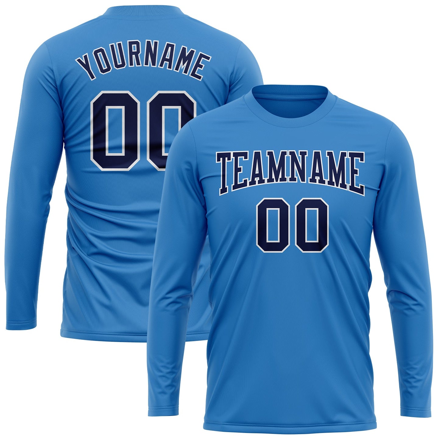 Custom Powder Blue Navy-White Long Sleeve Performance T-Shirt view 2