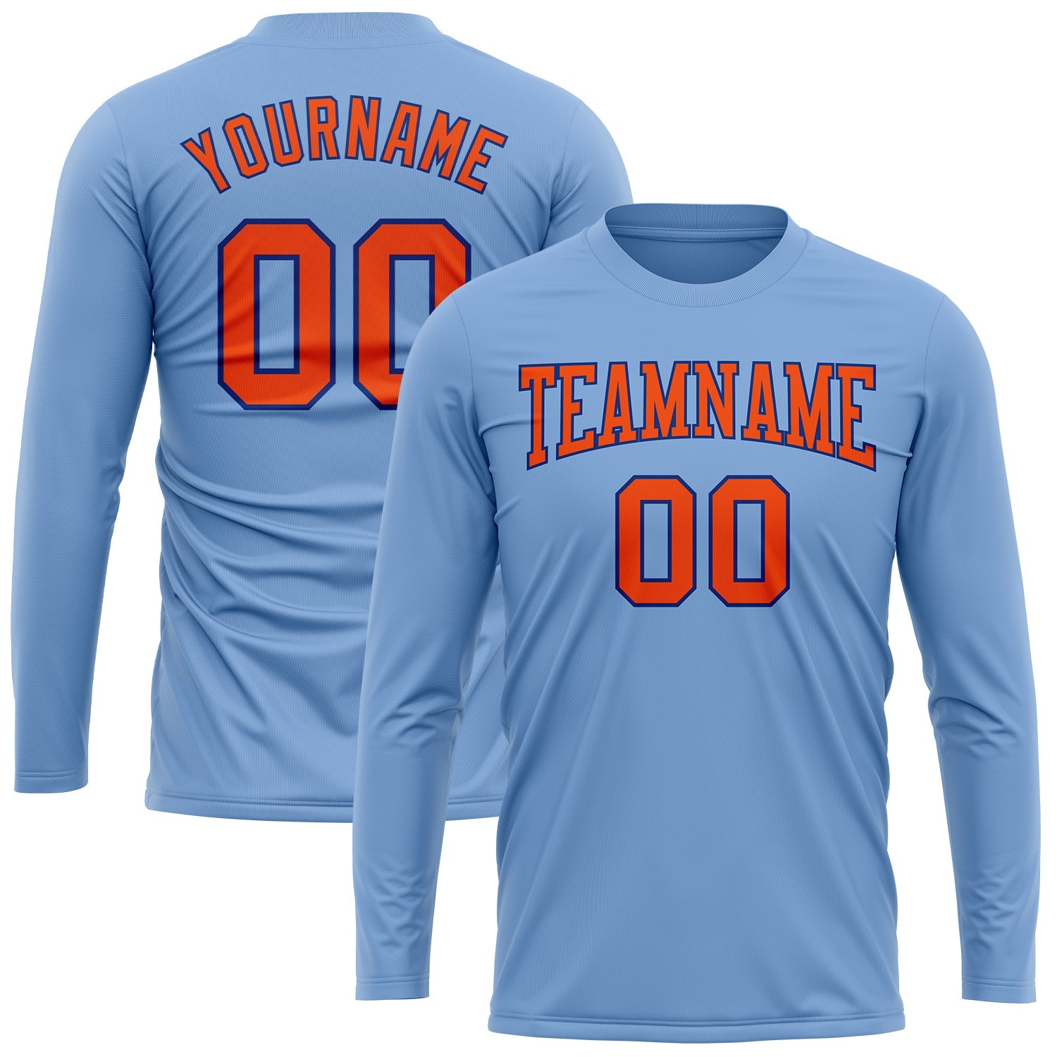 Custom Light Blue Orange-Royal Long Sleeve Performance T-Shirt view 2