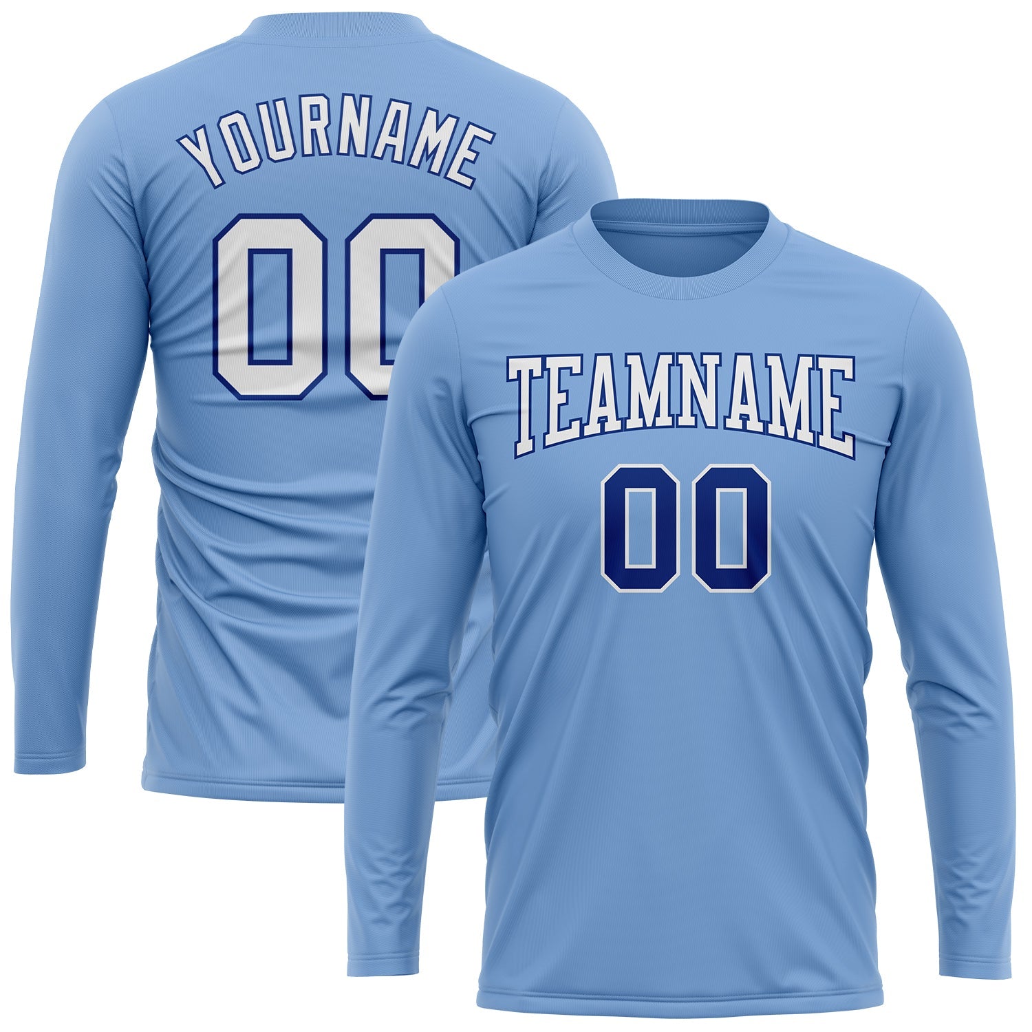 Custom Light Blue White-Royal Long Sleeve Performance T-Shirt view 2