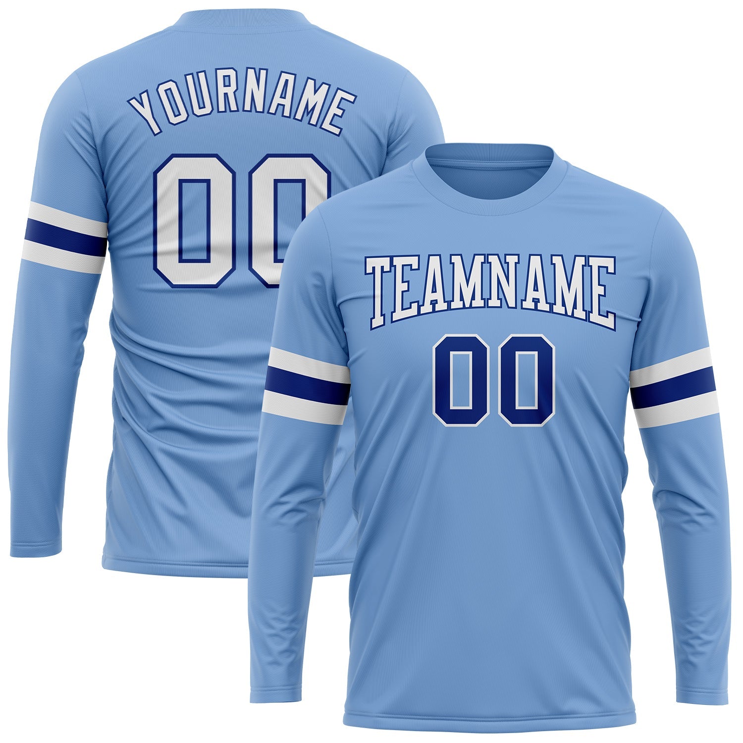 Custom Light Blue White-Royal Long Sleeve Performance T-Shirt - Main View