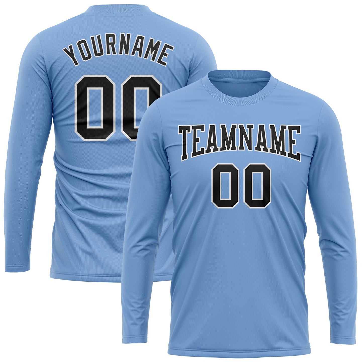 Custom Light Blue Black-White Long Sleeve Performance T-Shirt view 2