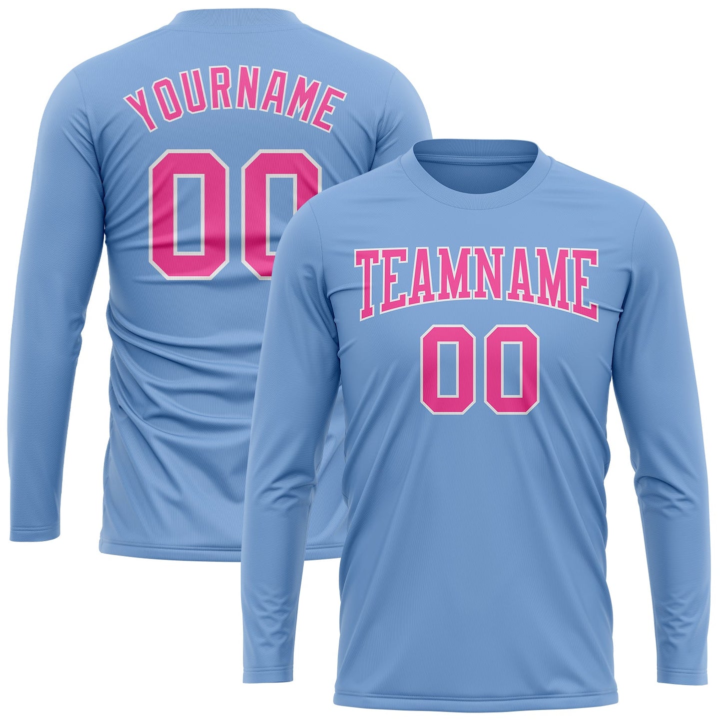 Custom Light Blue Pink-White Long Sleeve Performance T-Shirt view 2